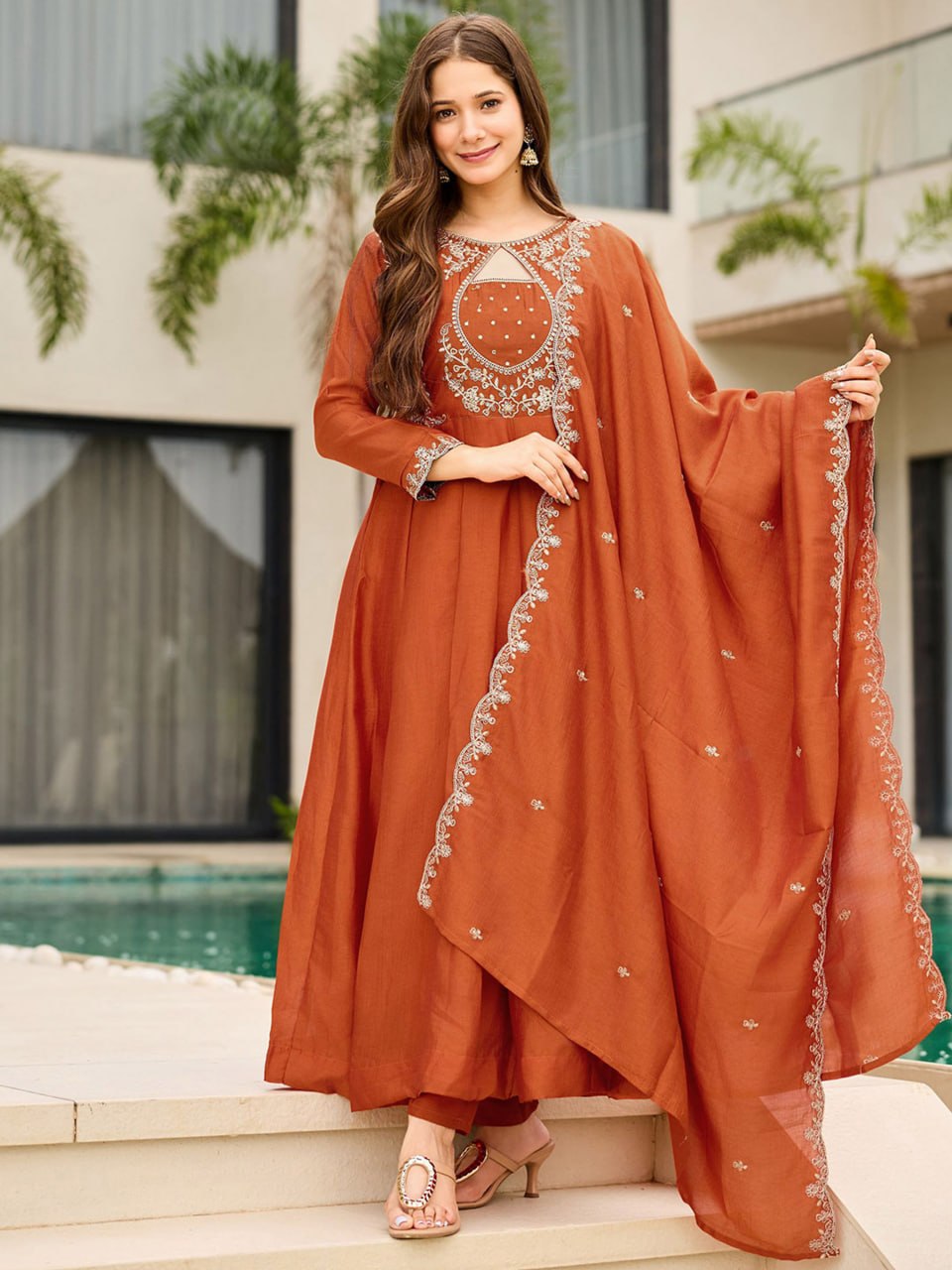 Vichitra Fabric Straight Kurta Pant Dupatta Set