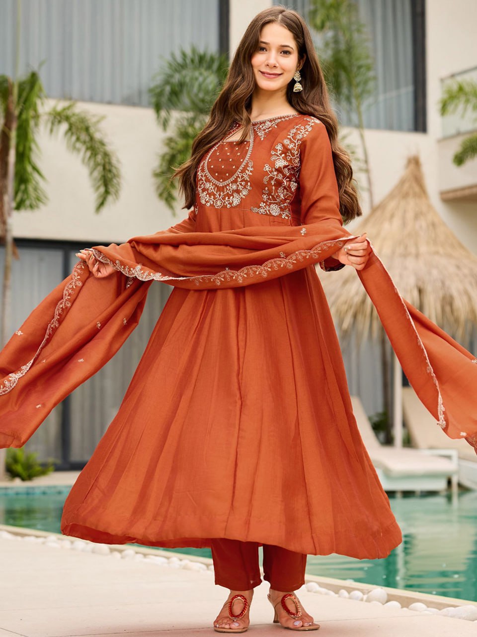 Vichitra Fabric Straight Kurta Pant Dupatta Set