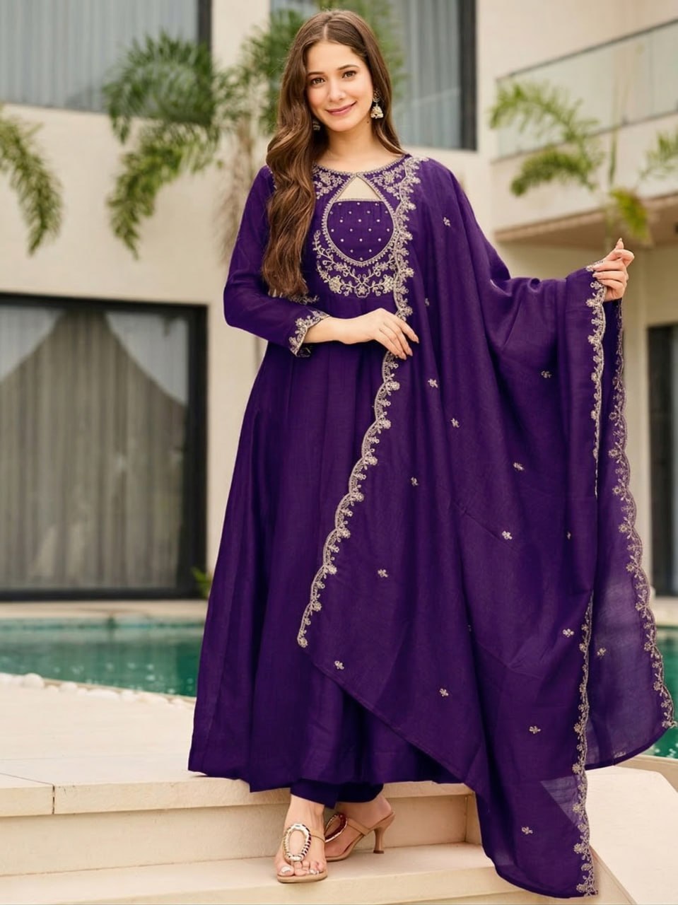 Vichitra Fabric Straight Kurta Pant Dupatta Set