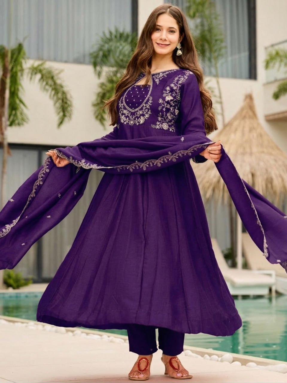 Vichitra Fabric Straight Kurta Pant Dupatta Set
