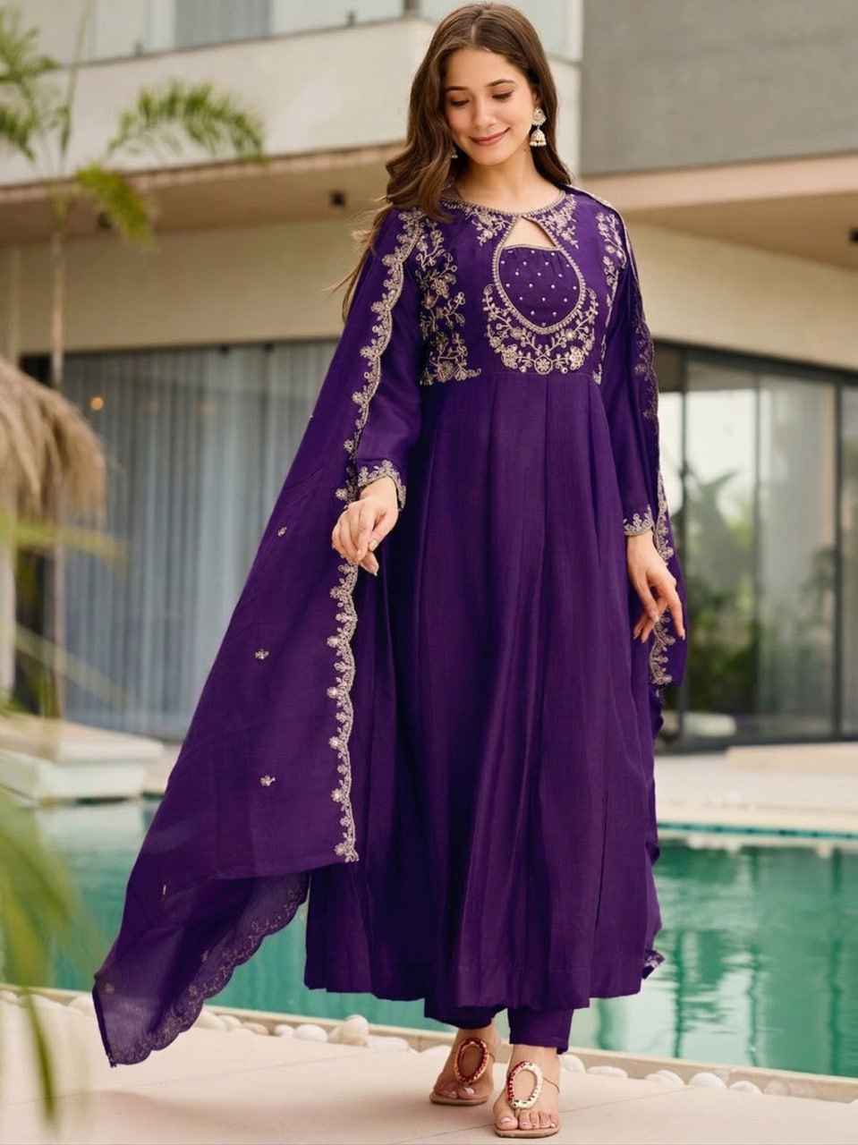 Vichitra Fabric Straight Kurta Pant Dupatta Set