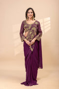 Ready to Wear Faux Georgette Embroidered Saree with Fully Stitched Blouse