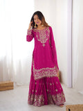 Women's Faux Georgette Embroidered Sharara Set with Dupatta