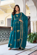 Women's Faux Georgette Embroidered Gown Set with Pant and Dupatta