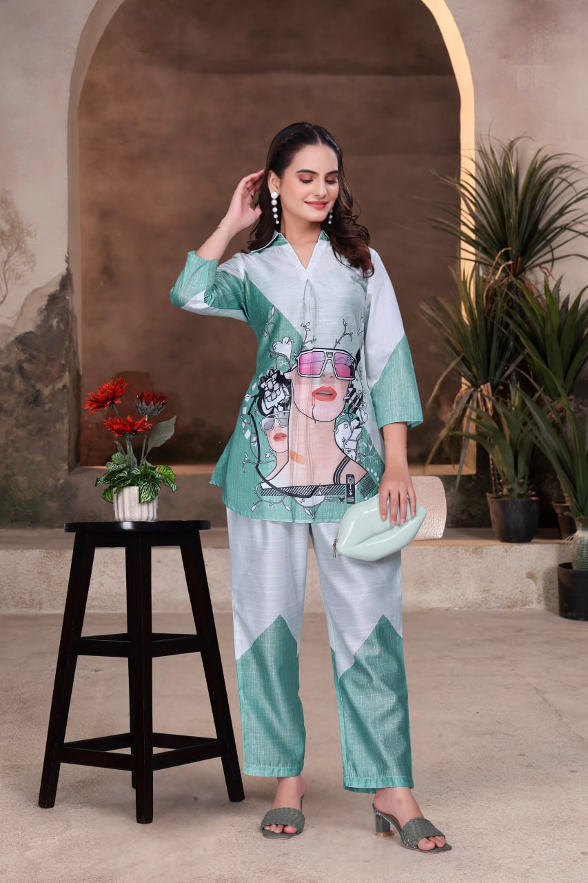 Digital Printed Vertican Fabric Co-Ord Set for Women