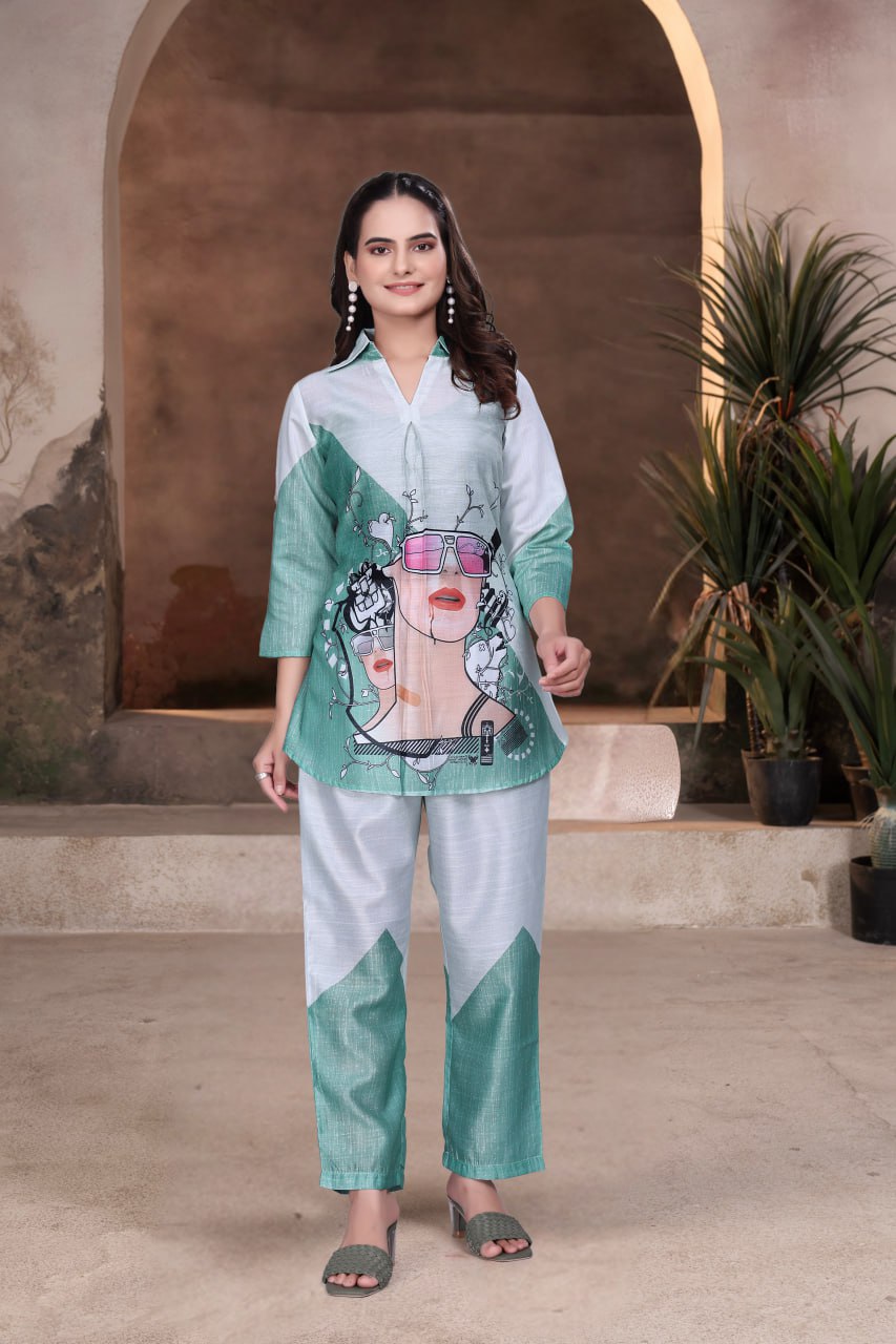 Digital Printed Vertican Fabric Co-Ord Set for Women