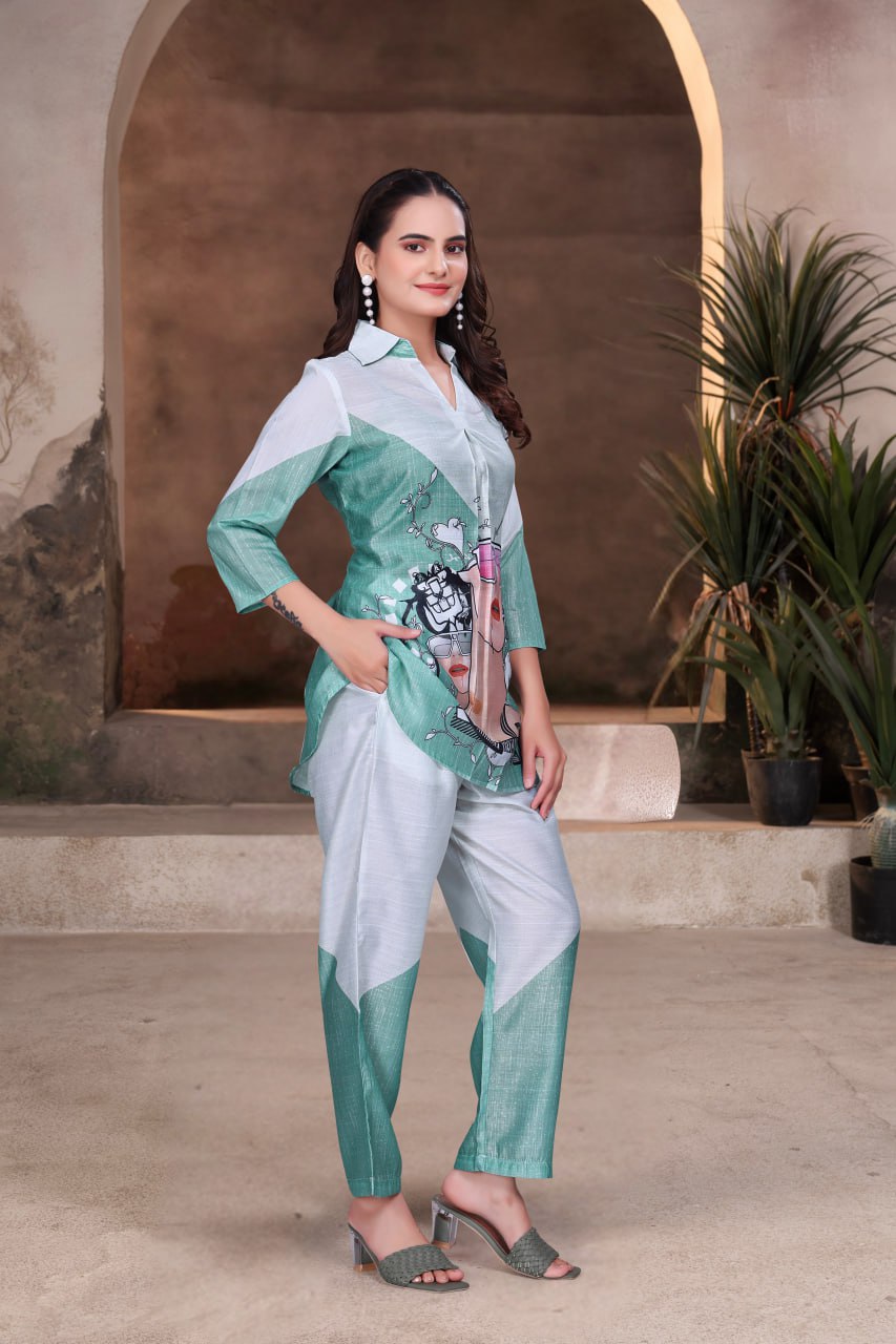 Digital Printed Vertican Fabric Co-Ord Set for Women