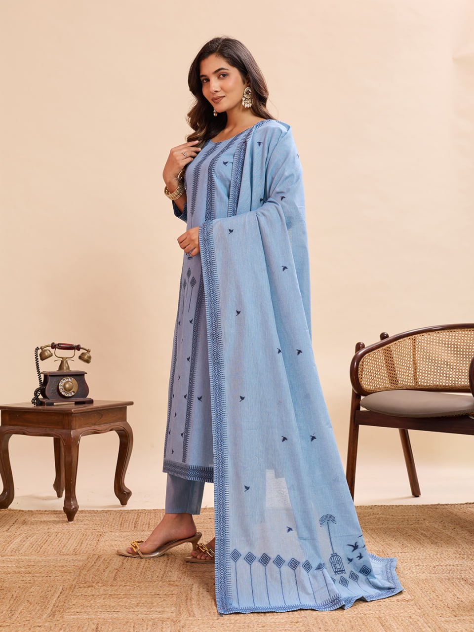 Pure Cotton Straight Kurta Pant Dupatta Set