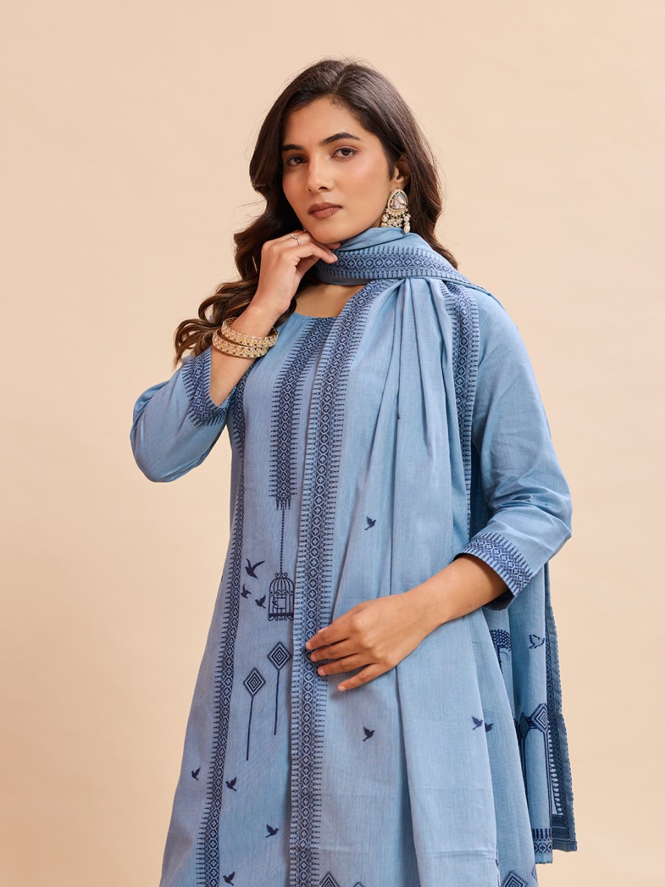 Pure Cotton Straight Kurta Pant Dupatta Set