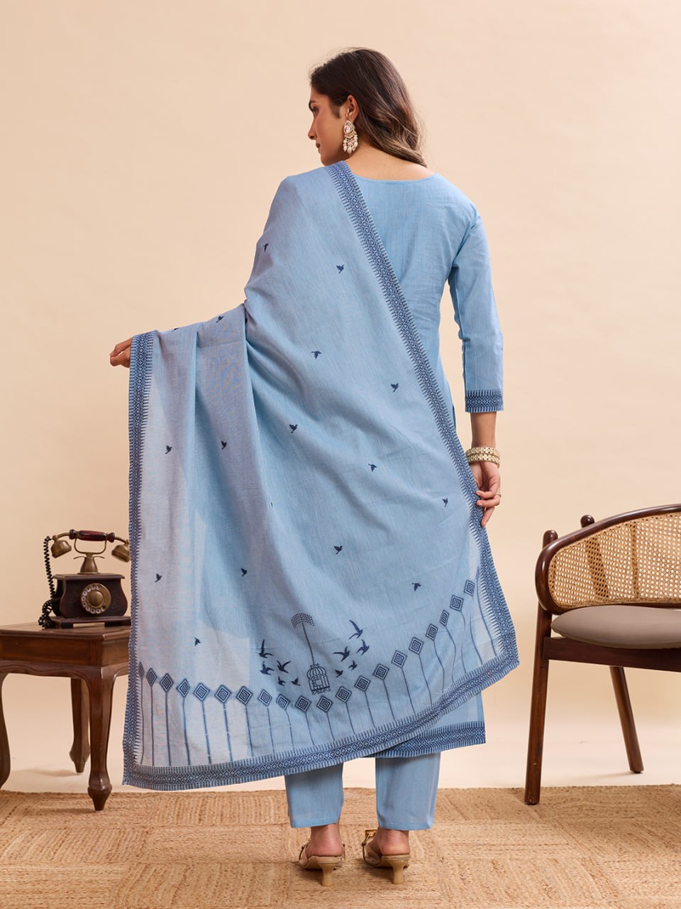 Pure Cotton Straight Kurta Pant Dupatta Set