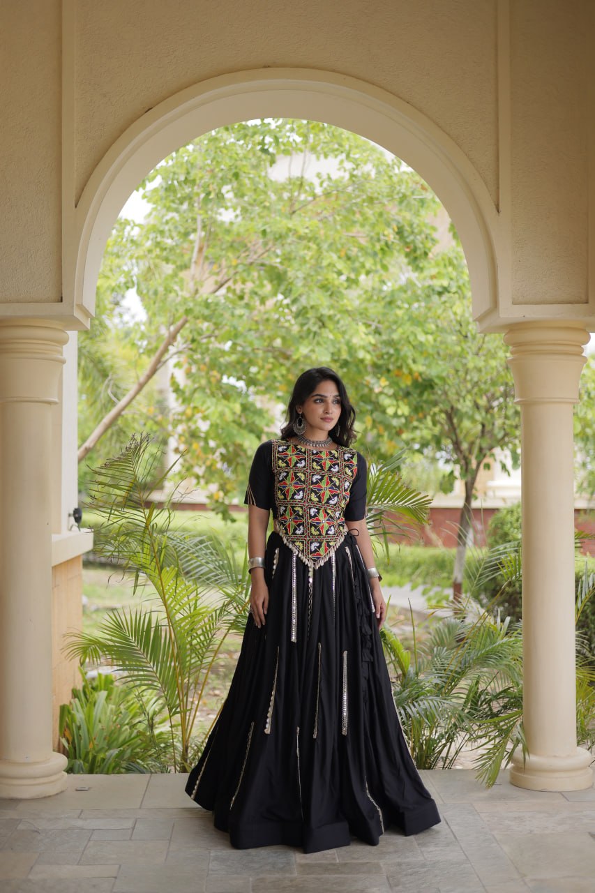 Navratri Rayon Multi Mirror Work Lehenga Choli with Thread Embroidery