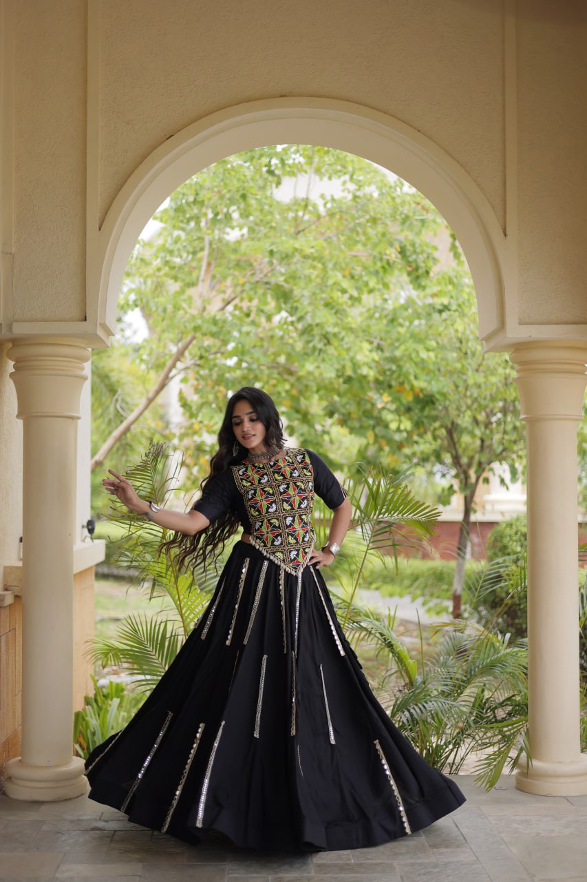 Navratri Rayon Multi Mirror Work Lehenga Choli with Thread Embroidery