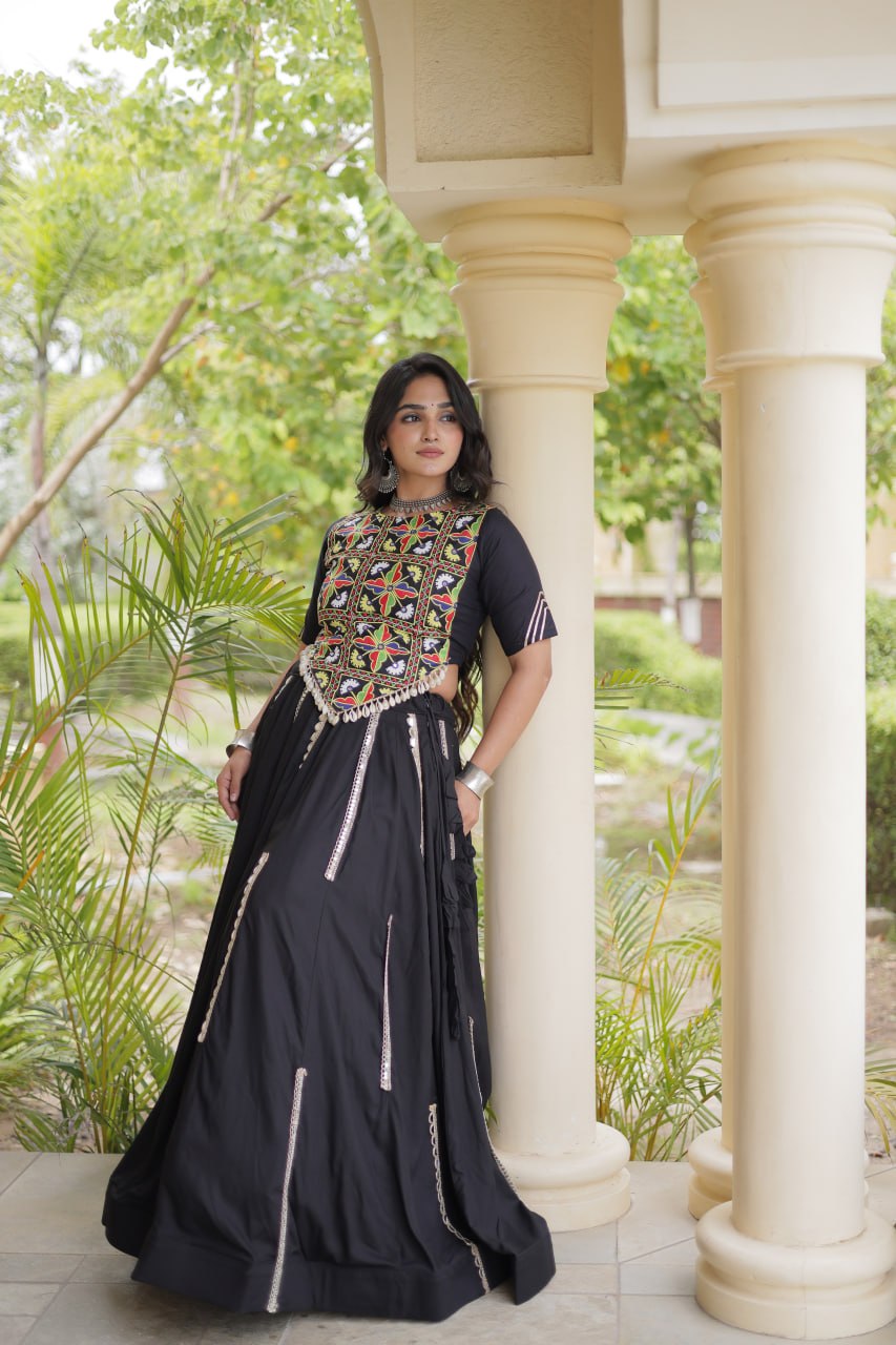 Navratri Rayon Multi Mirror Work Lehenga Choli with Thread Embroidery