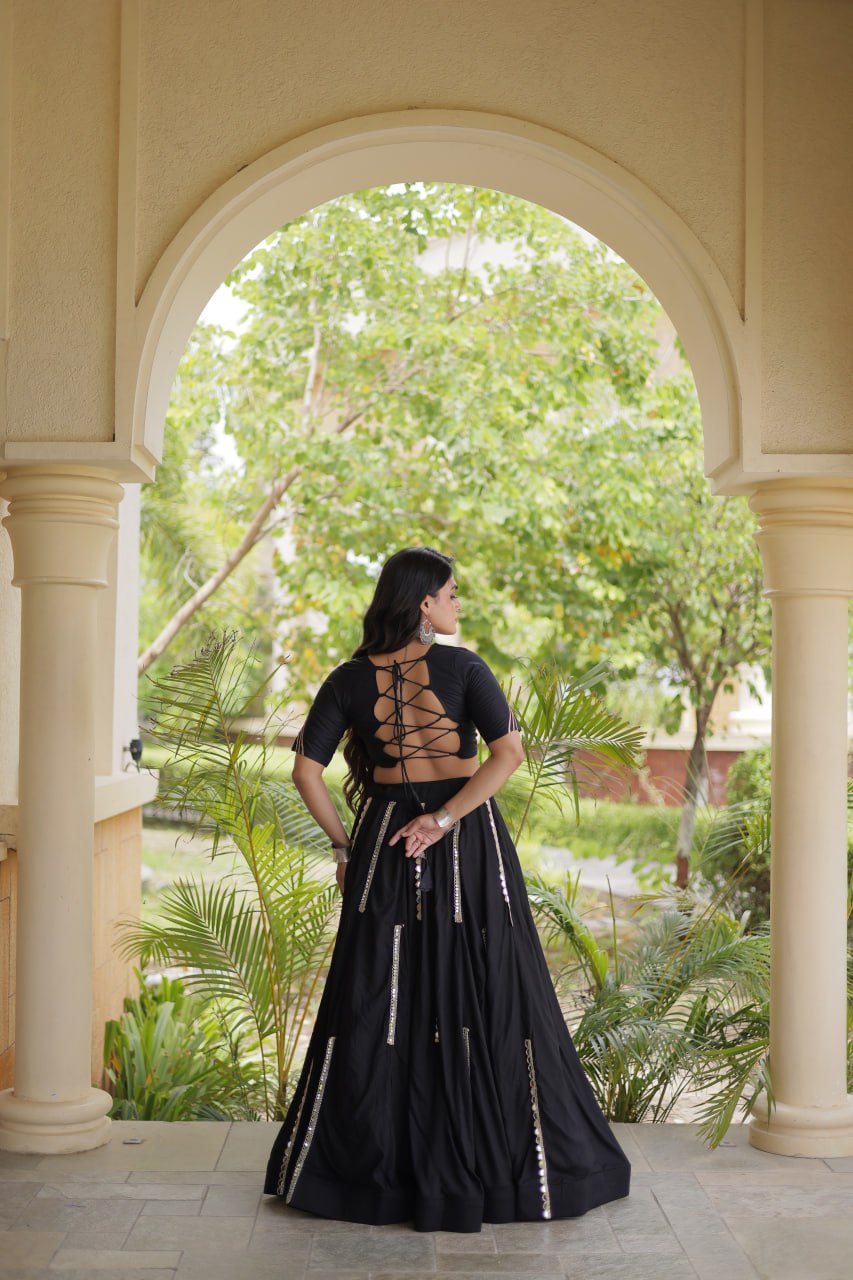 Navratri Rayon Multi Mirror Work Lehenga Choli with Thread Embroidery