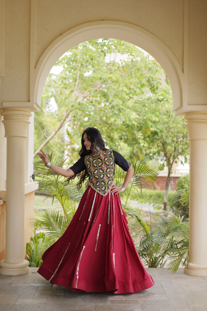 Navratri Rayon Multi Mirror Work Lehenga Choli with Thread Embroidery