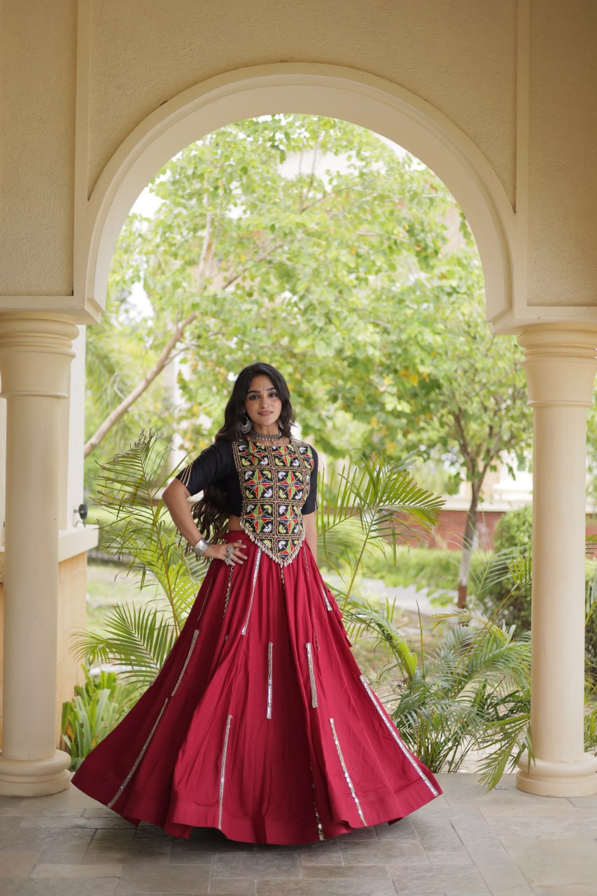 Navratri Rayon Multi Mirror Work Lehenga Choli with Thread Embroidery
