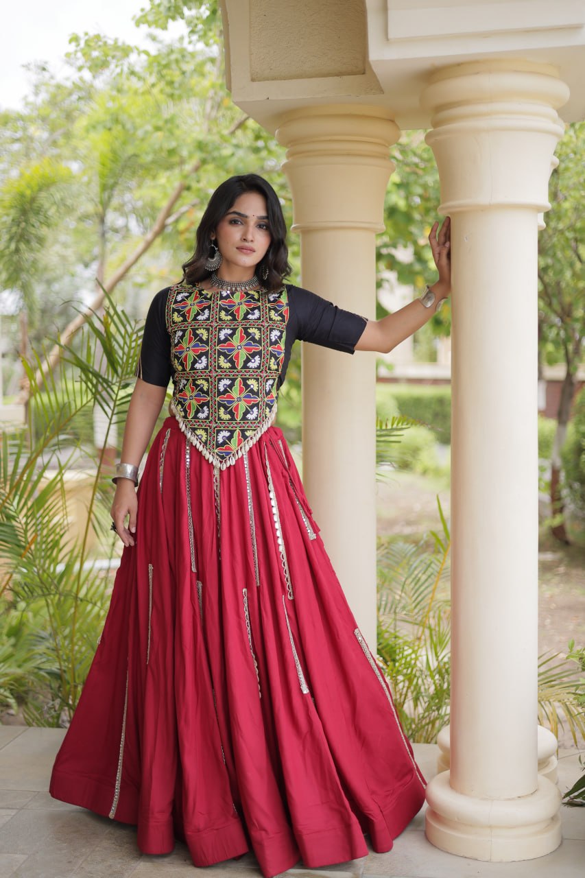 Navratri Rayon Multi Mirror Work Lehenga Choli with Thread Embroidery