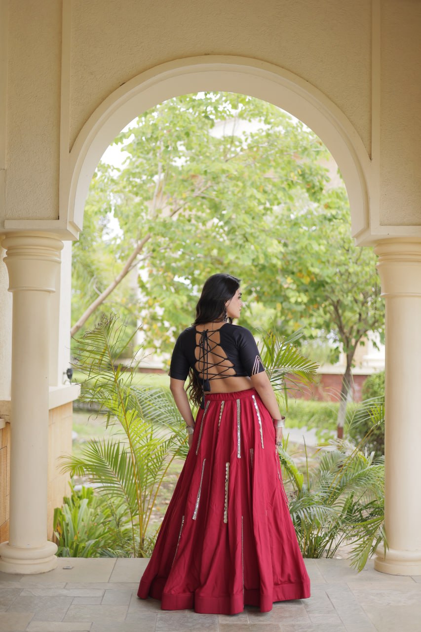 Navratri Rayon Multi Mirror Work Lehenga Choli with Thread Embroidery