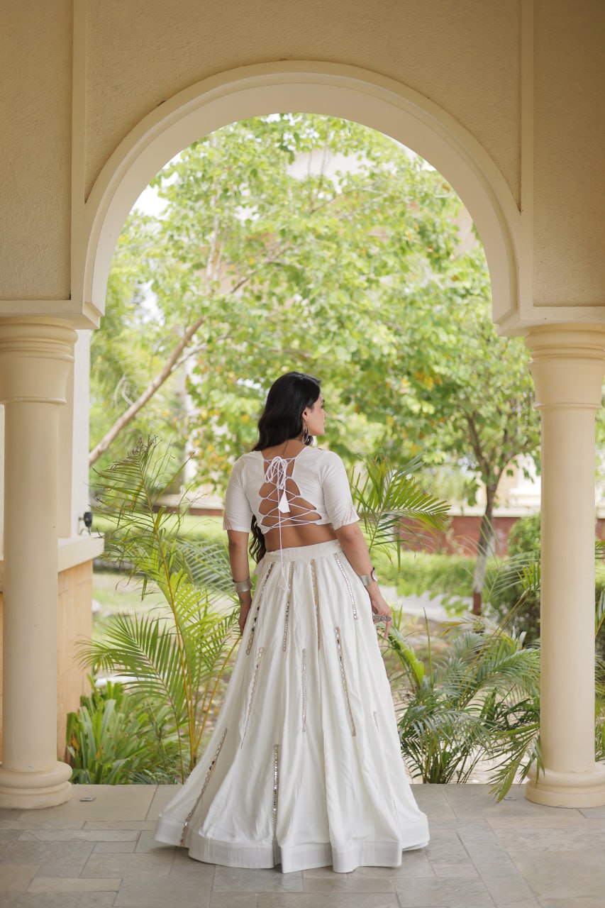 Navratri Rayon Multi Mirror Work Lehenga Choli with Thread Embroidery