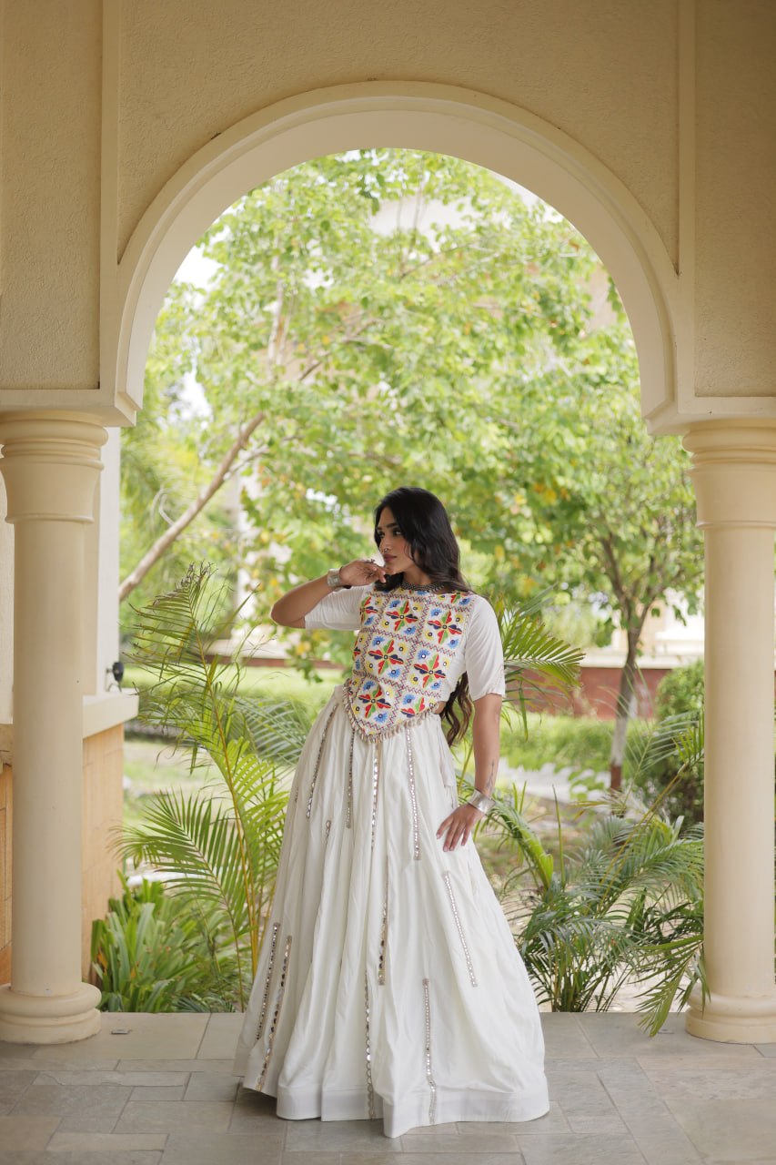 Navratri Rayon Multi Mirror Work Lehenga Choli with Thread Embroidery