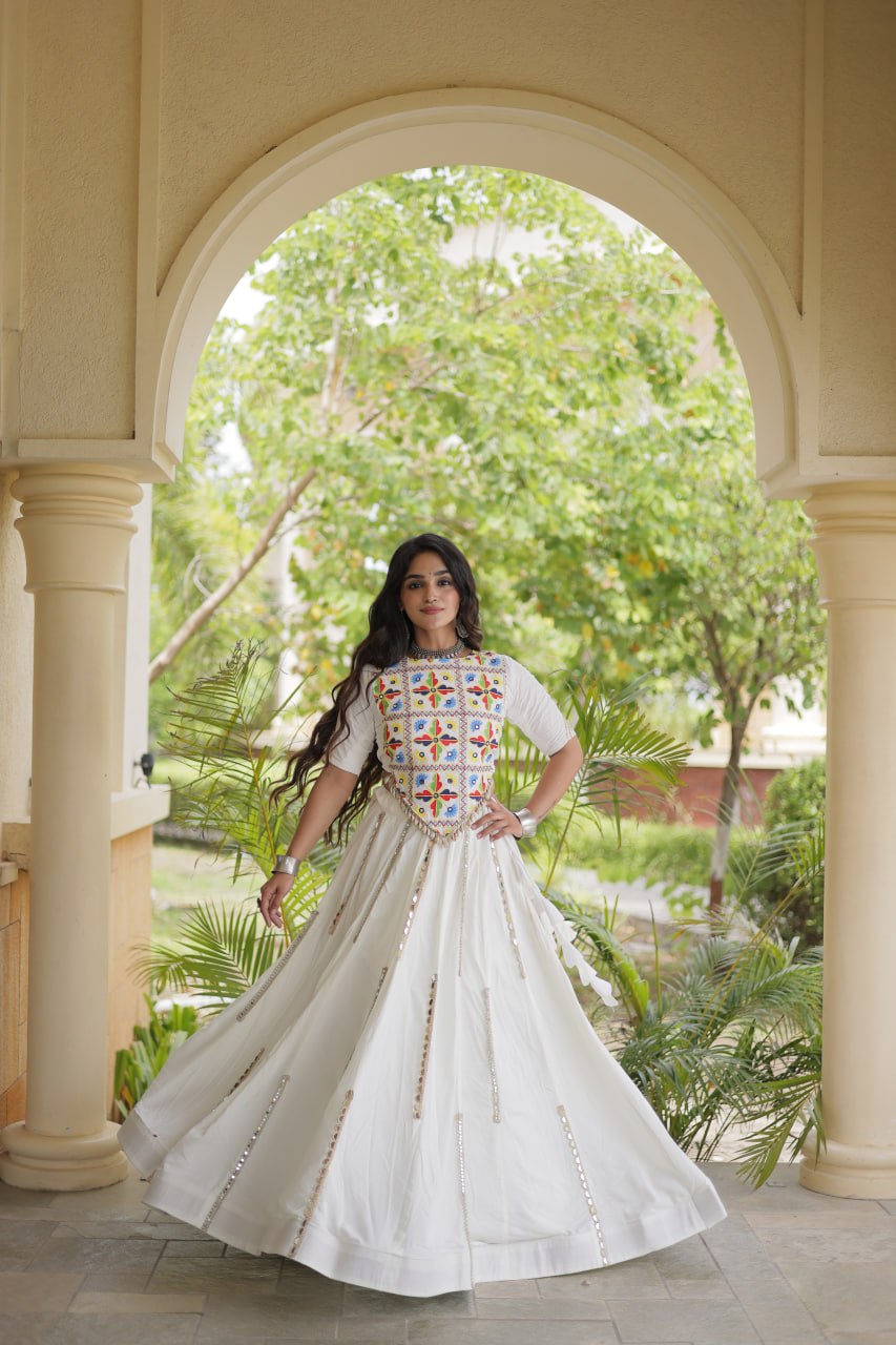 Navratri Rayon Multi Mirror Work Lehenga Choli with Thread Embroidery