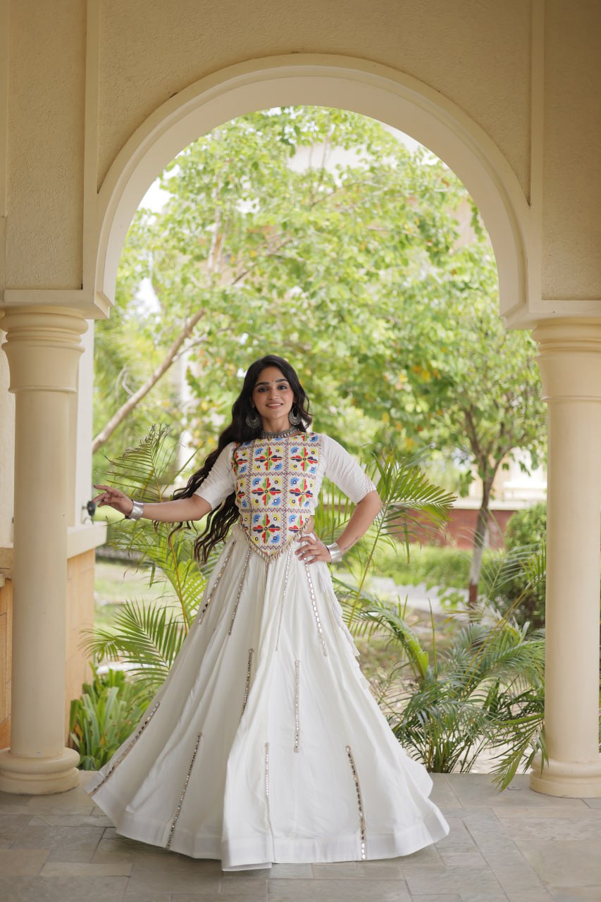 Navratri Rayon Multi Mirror Work Lehenga Choli with Thread Embroidery