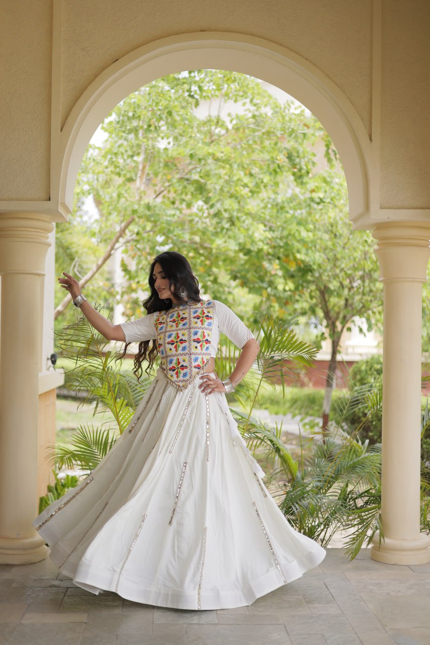 Navratri Rayon Multi Mirror Work Lehenga Choli with Thread Embroidery