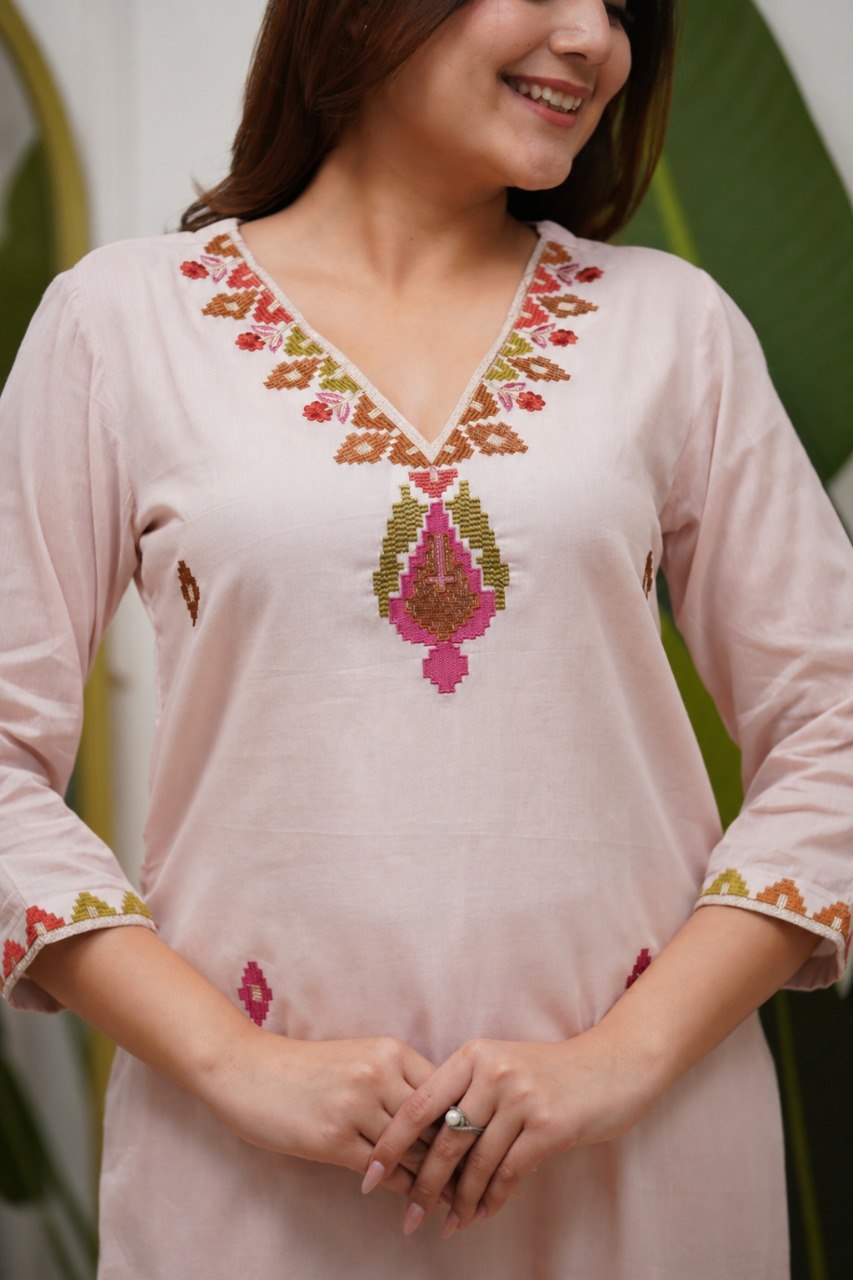 Women's Embroidered PV Mul Kurta Pant Set with Dupatta