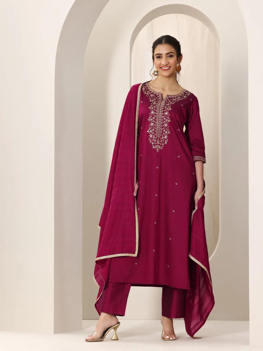 Premium Roman Silk Embroidered Kurta Pant Set with Chanderi Silk Dupatta