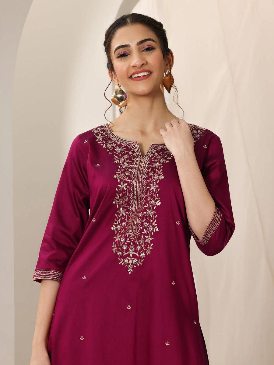 Premium Roman Silk Embroidered Kurta Pant Set with Chanderi Silk Dupatta
