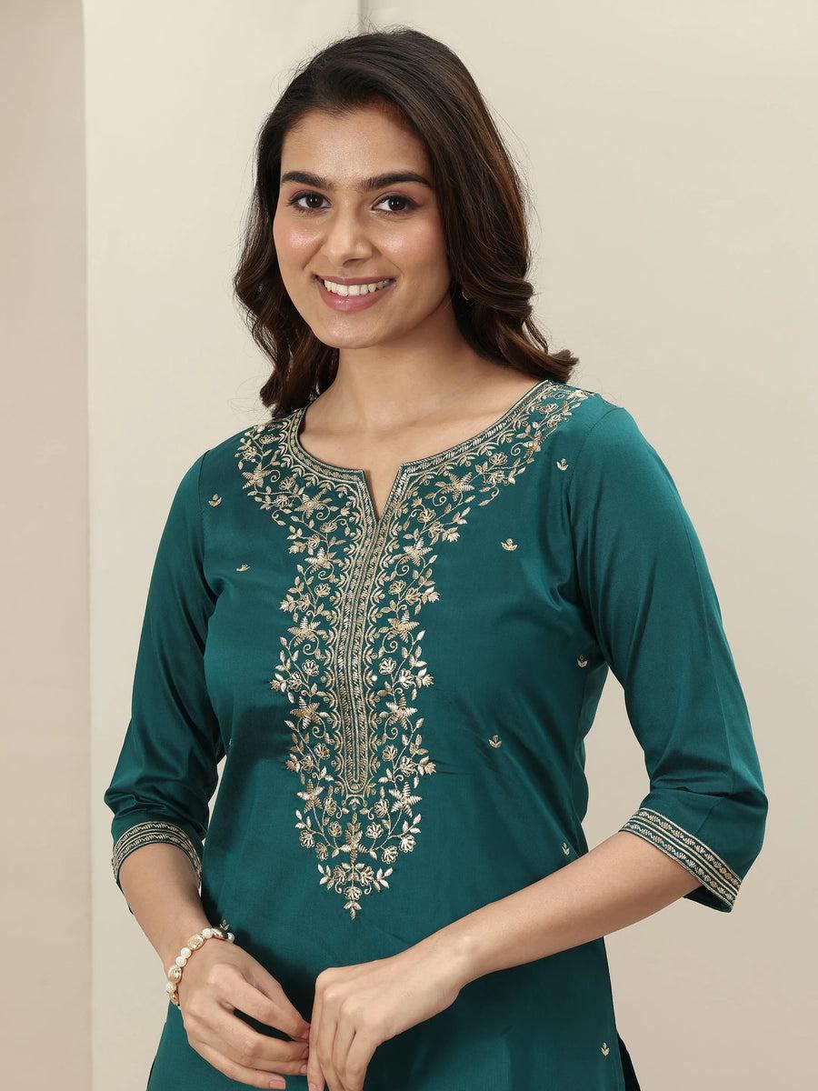 Premium Roman Silk Embroidered Kurta Pant Set with Chanderi Silk Dupatta