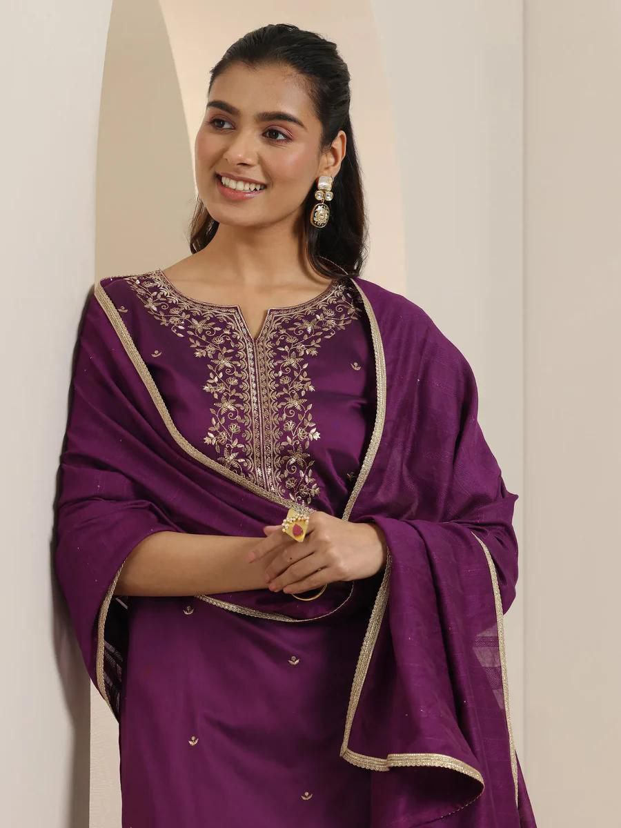 Premium Roman Silk Embroidered Kurta Pant Set with Chanderi Silk Dupatta