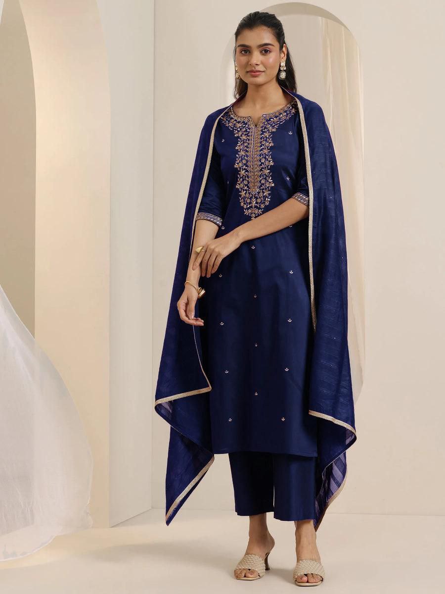Premium Roman Silk Embroidered Kurta Pant Set with Chanderi Silk Dupatta