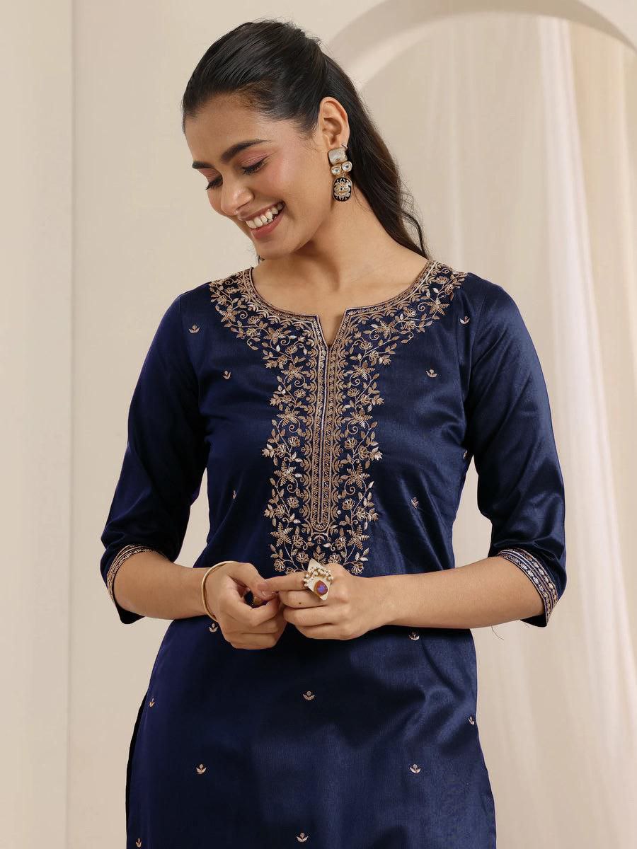 Premium Roman Silk Embroidered Kurta Pant Set with Chanderi Silk Dupatta