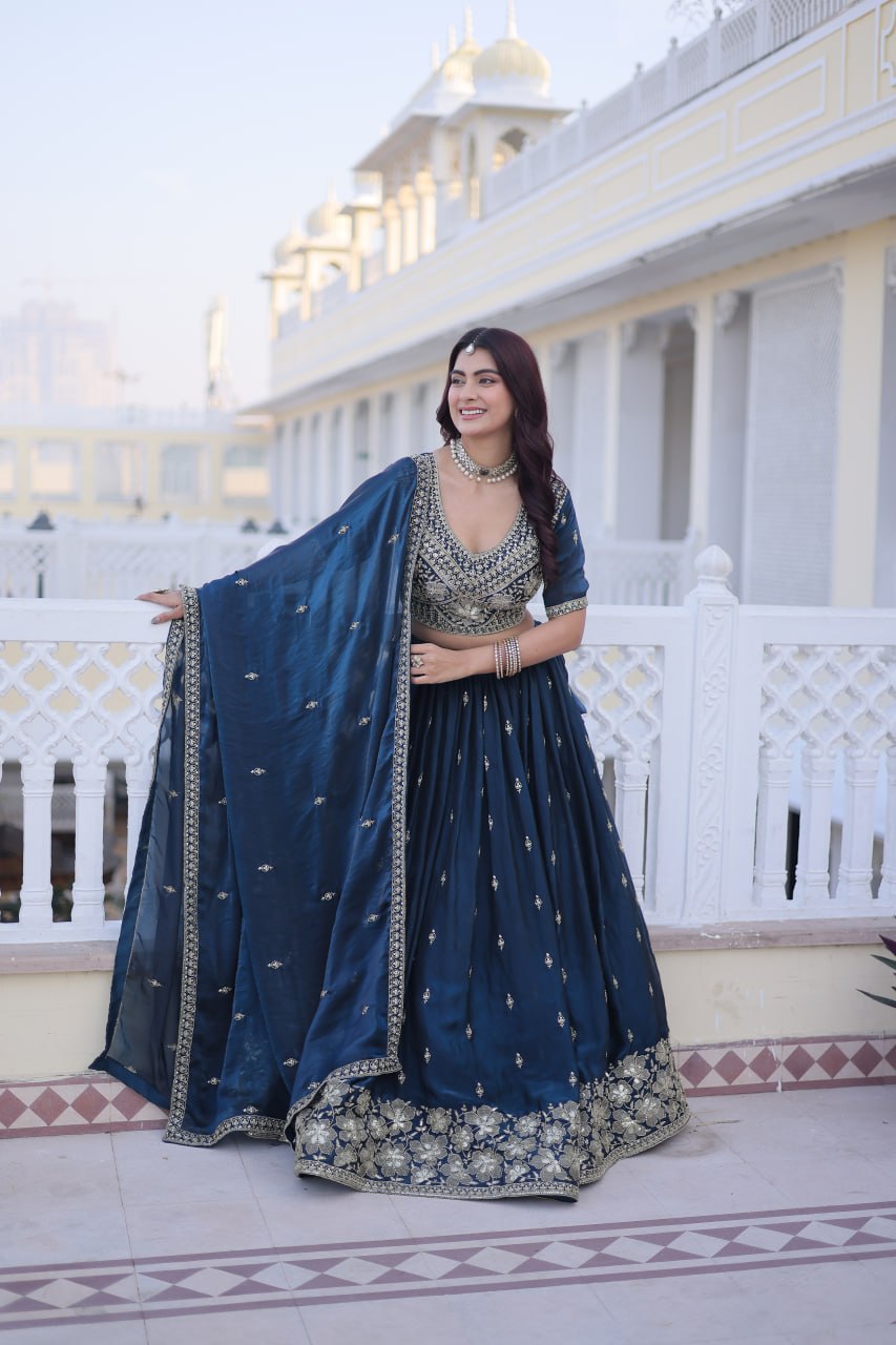 Premium Fendy Silk Pipe Beads & Zari Embroidered Ready-Made Lehenga Choli Set
