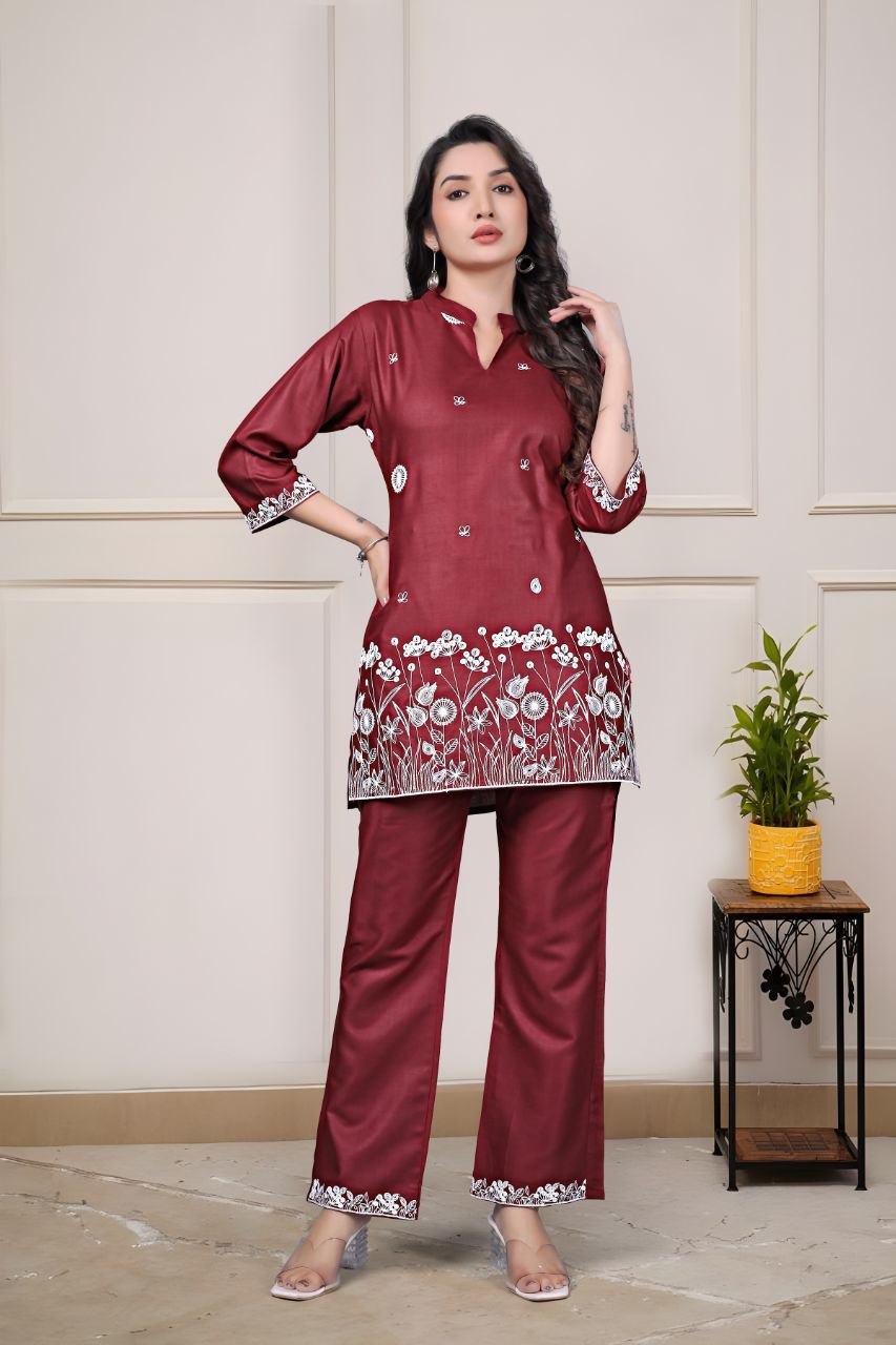 Women's Embroidered Rayon Summer Co-Ord Set