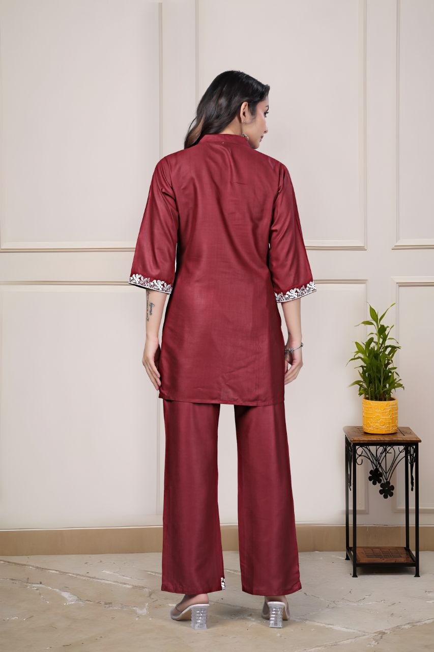 Women's Embroidered Rayon Summer Co-Ord Set