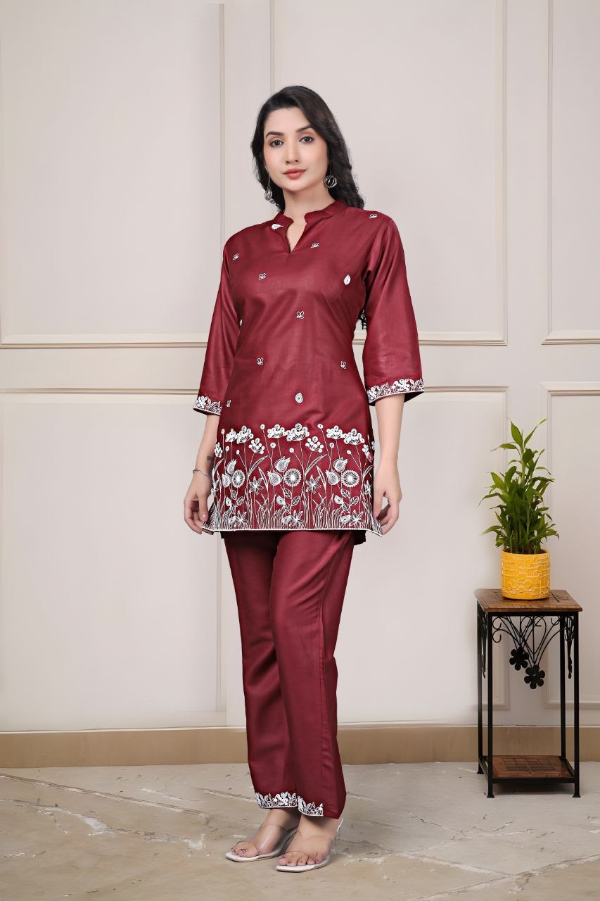 Women's Embroidered Rayon Summer Co-Ord Set