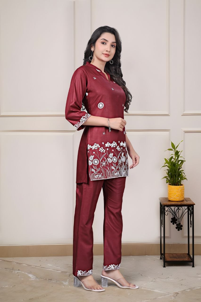 Women's Embroidered Rayon Summer Co-Ord Set