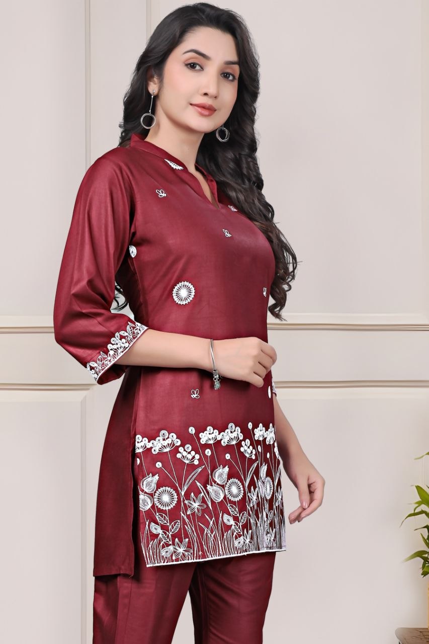 Women's Embroidered Rayon Summer Co-Ord Set