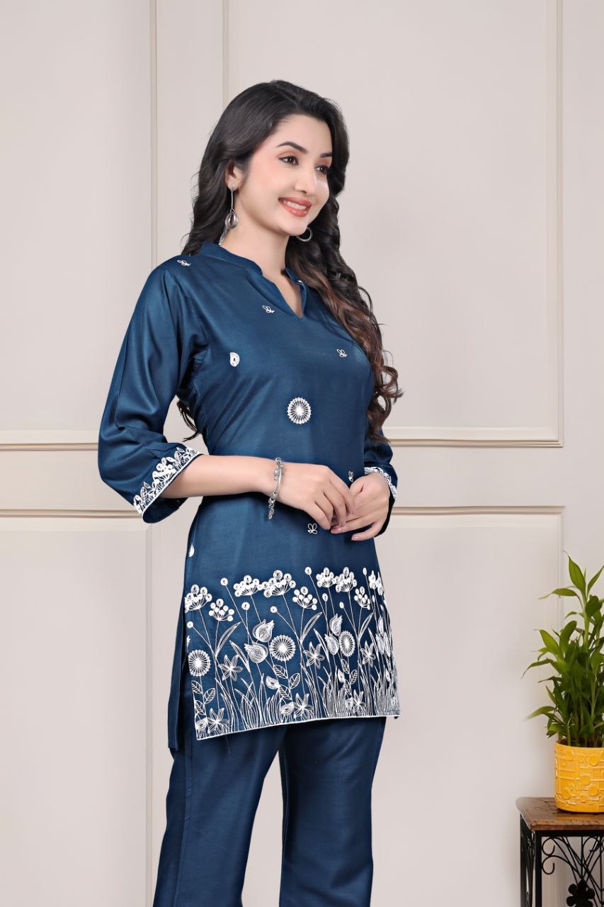 Women's Embroidered Rayon Summer Co-Ord Set