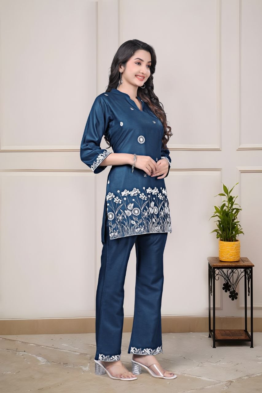 Women's Embroidered Rayon Summer Co-Ord Set
