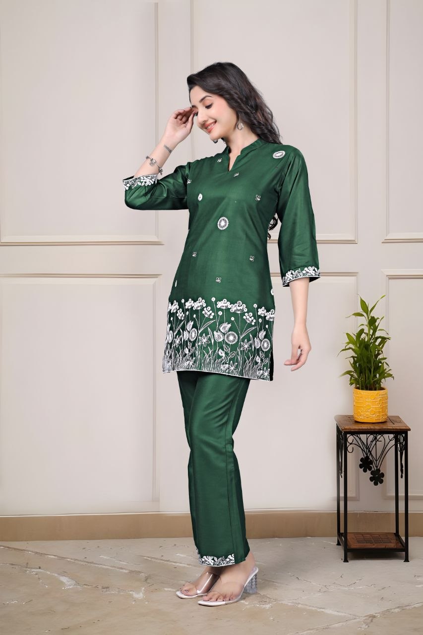 Women's Embroidered Rayon Summer Co-Ord Set
