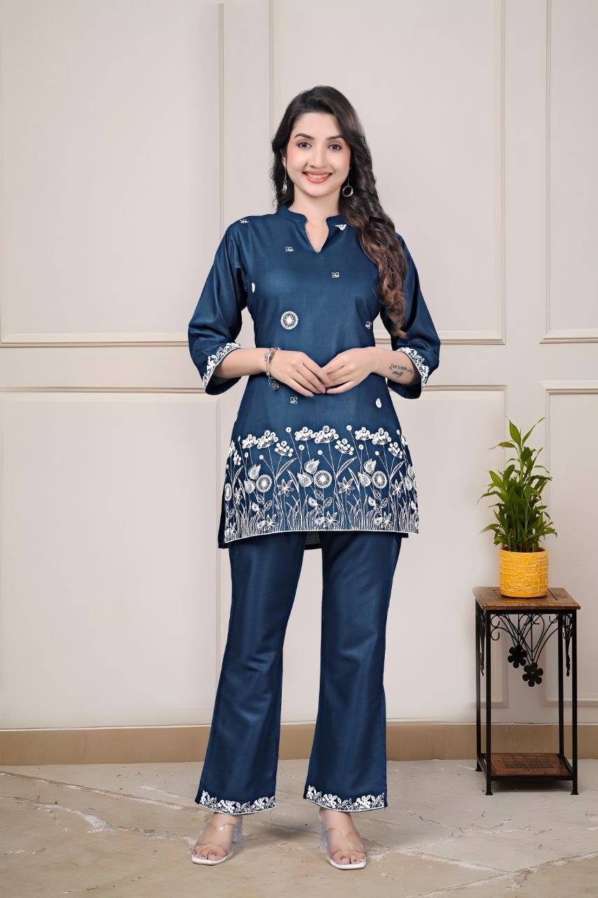Women's Embroidered Rayon Summer Co-Ord Set