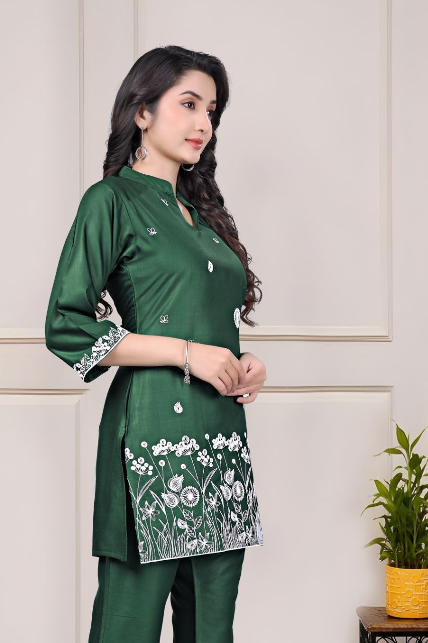 Women's Embroidered Rayon Summer Co-Ord Set