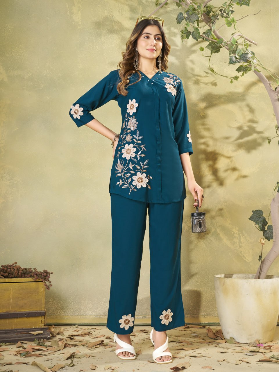 Premium Heavy Rayon Embroidered Co-Ord Set with Straight-Cut Pant