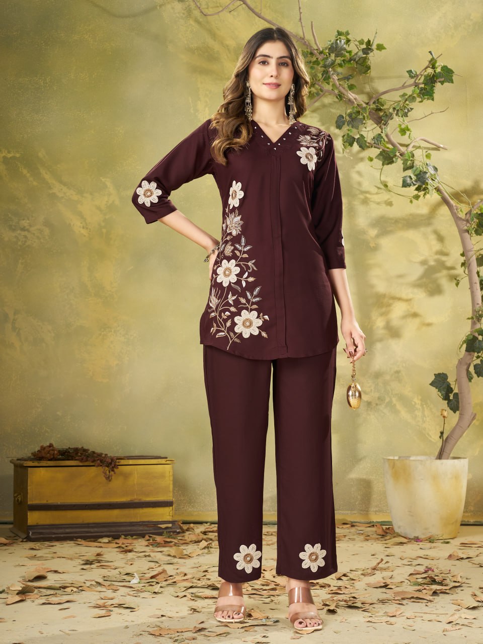 Premium Heavy Rayon Embroidered Co-Ord Set with Straight-Cut Pant