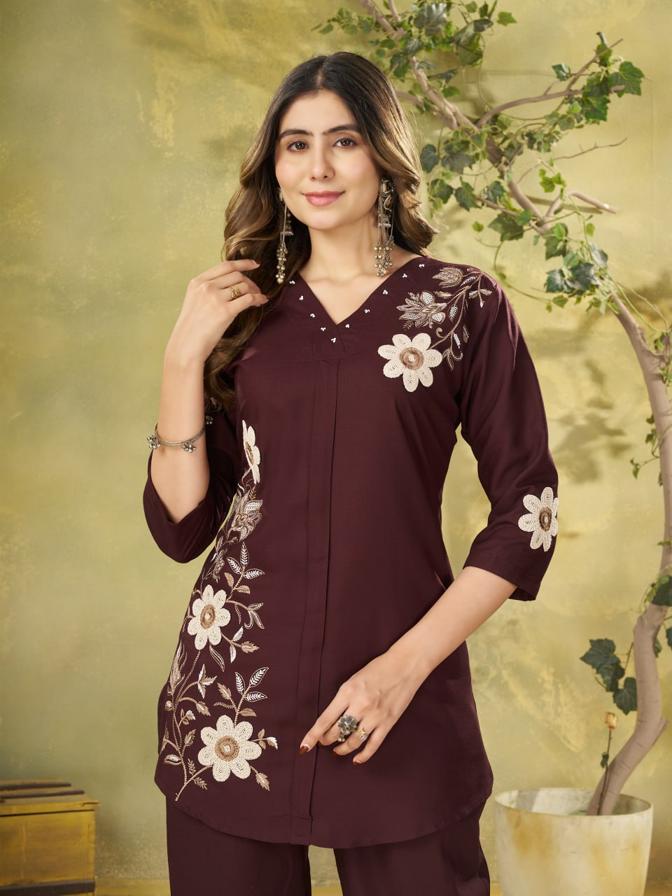 Premium Heavy Rayon Embroidered Co-Ord Set with Straight-Cut Pant