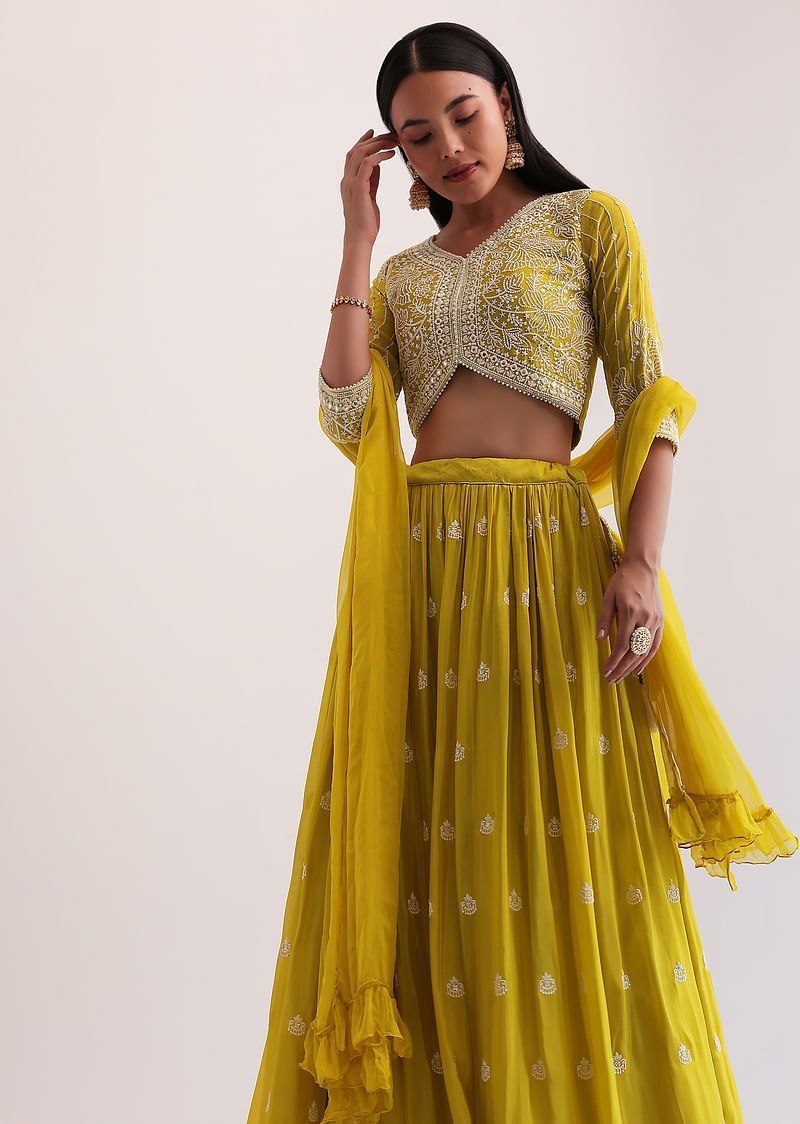 Women's Faux Georgette Embroidered Semi-Stitched Lehenga Choli with Dupatta
