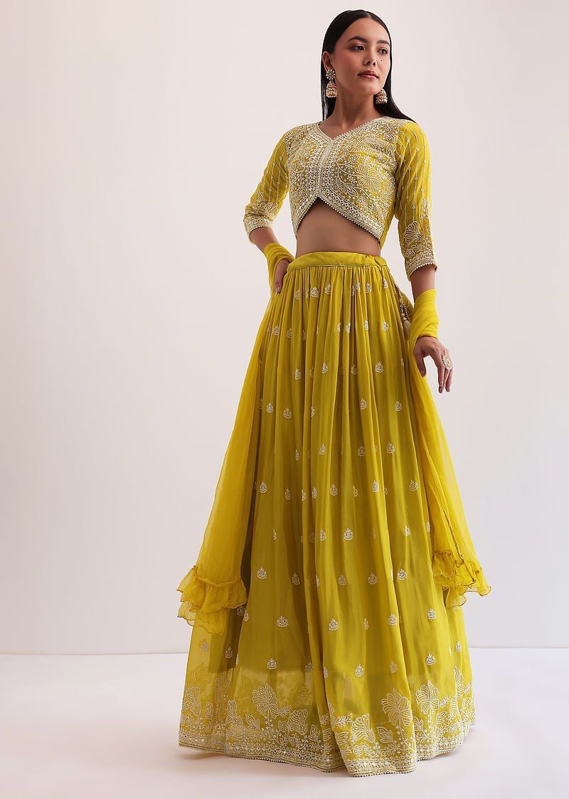 Women's Faux Georgette Embroidered Semi-Stitched Lehenga Choli with Dupatta